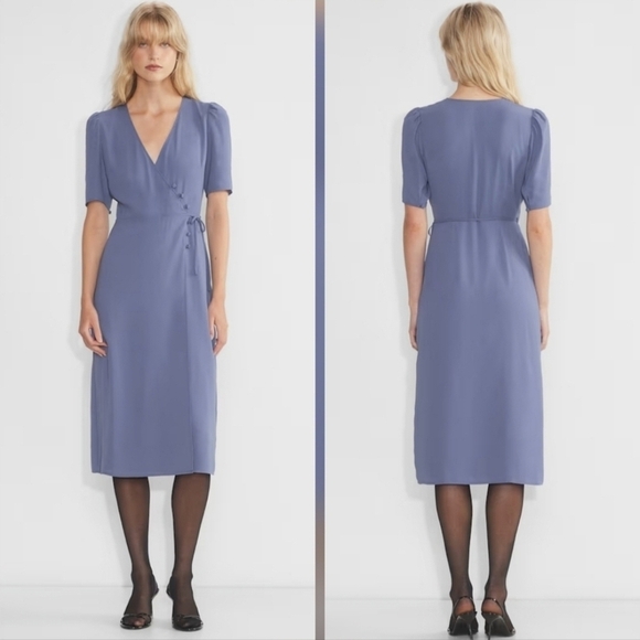 🇨🇦 Aritzia Wilfred Lulea Short Sleeve Chiffon Midi Wrap Dress - Picture 12 of 16